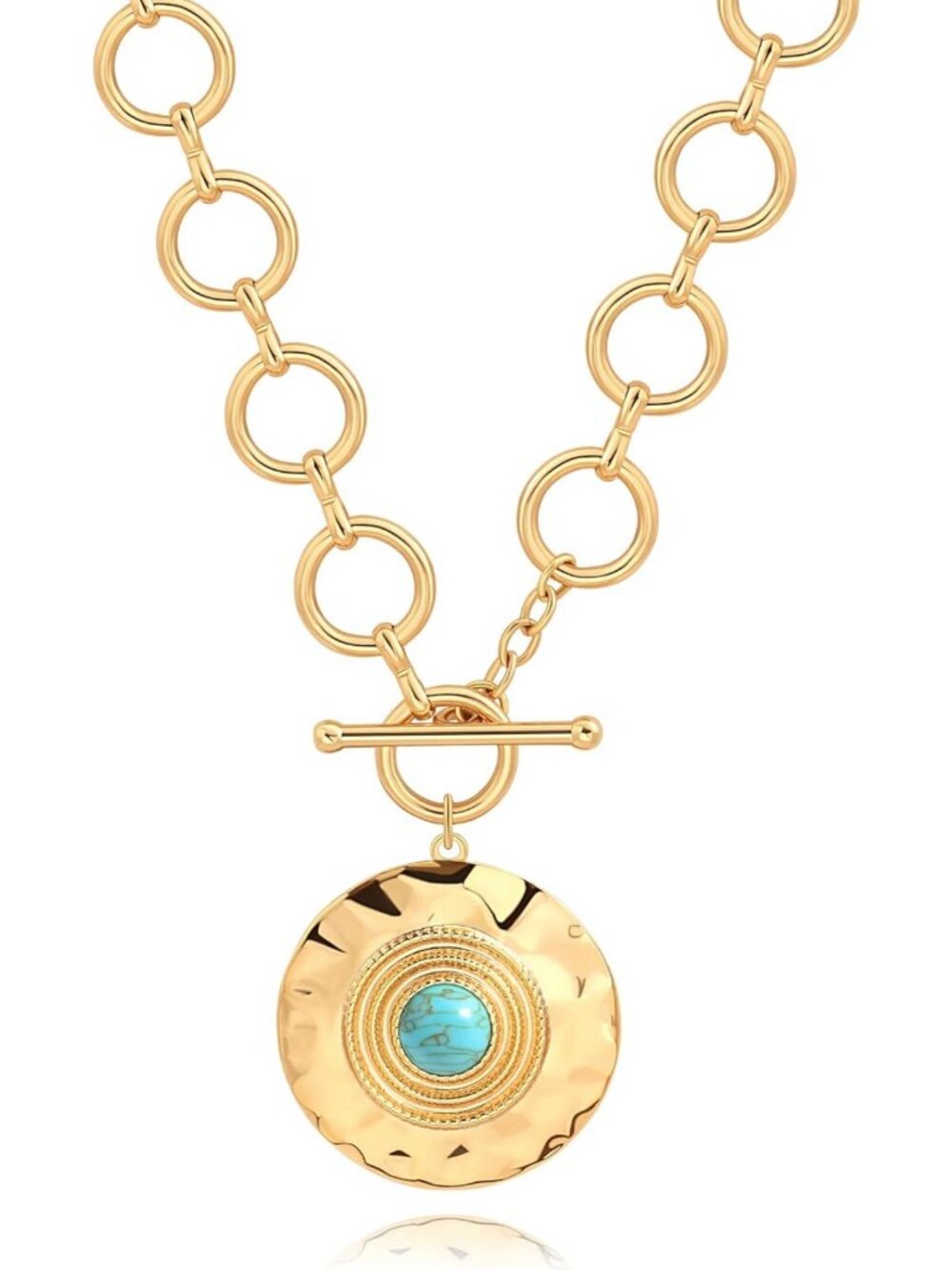 Elegant 18k Gold Plated Chain Link Necklace with Baroque Pearl & Compass Pendant